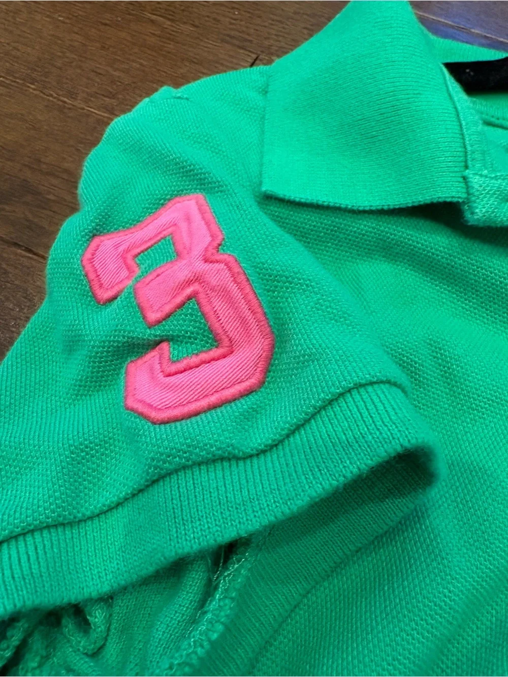 Ralph Lauren Girls Big Pony Polo Dress Green Pink Sleeve Patch 3 Size XL 16